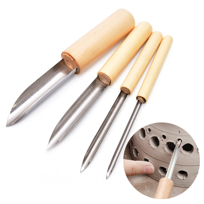 Wood Chisel Set - 陶器ツールパンチャーピース/セットステンレス鋼ヘッド木製ハンドル半円/サークルターンホールパンチングチゼル溝入れツール