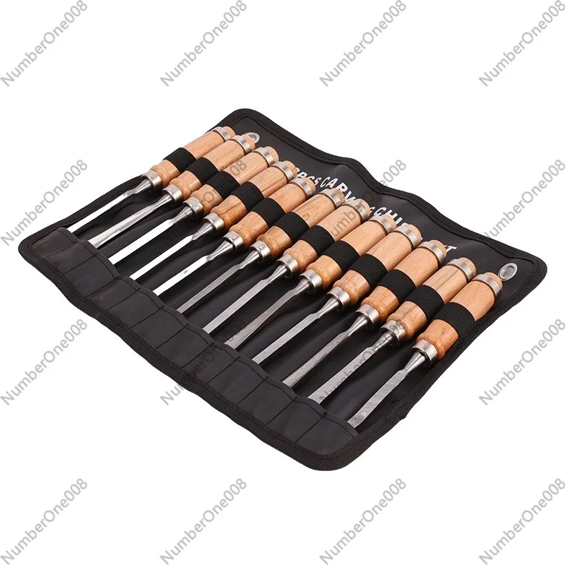 Wood Chisel Set - 12個入り木彫り工具セット、木製ハンドル付きプロ用木彫り鑿セット、木工彫刻用