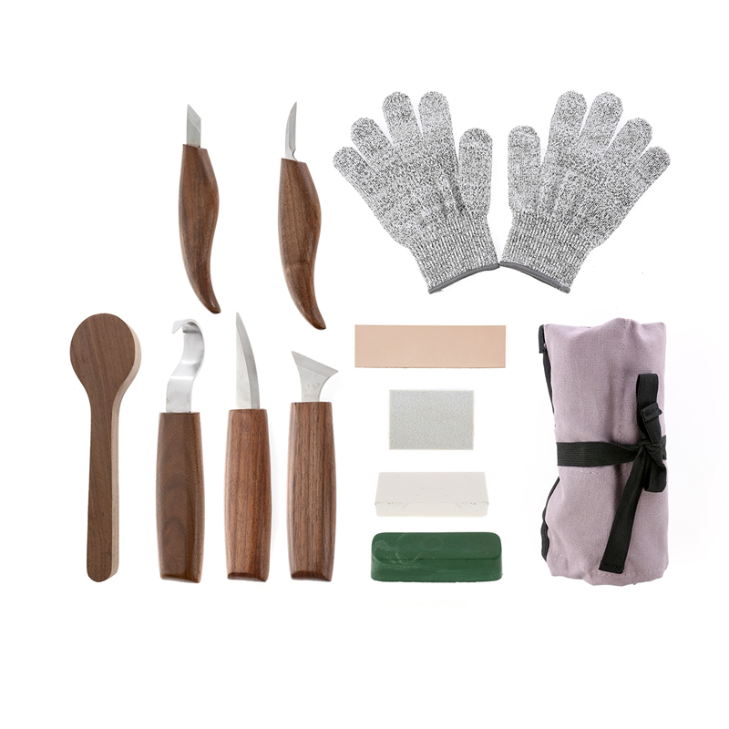Wood Chisel Set - 12個入りクルミ材クロムバナジウム鋼製彫刻セット、木工用手工具、木彫りカッター、DIYピーリング木彫りツール