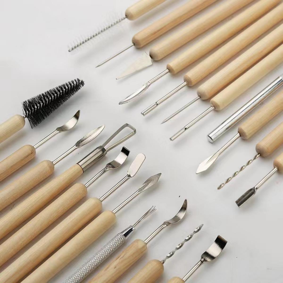 Wood Chisel Set - 1セット陶器粘土彫刻モデリングツールセット両面セラミックポリマー粘土彫刻ツールキット滑らかな木製ハンドル付き