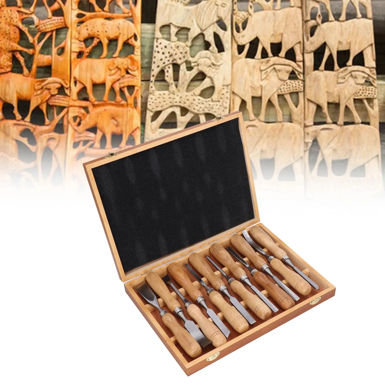 Wood Chisel Set - 12個/セット木彫り工具、CRVブレード木製ハンドル彫刻刀セットDIY手工芸用木製ハンドル彫刻刀。