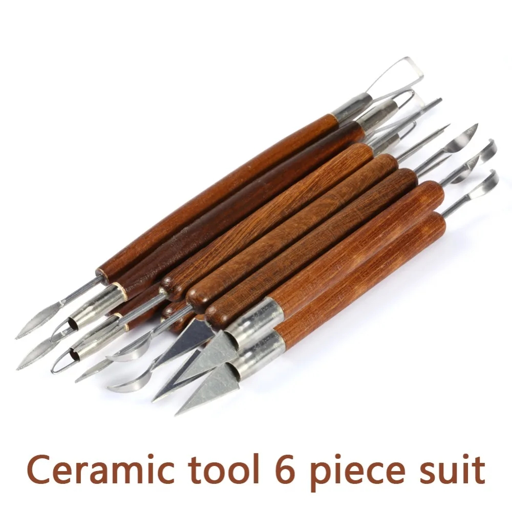 Wood Chisel Set - 6 個彫刻ツール陶器木製ハンドルセットワックス彫刻彫刻スムージングポリマーシェイパー陶器粘土セラミックツールアクセサリー