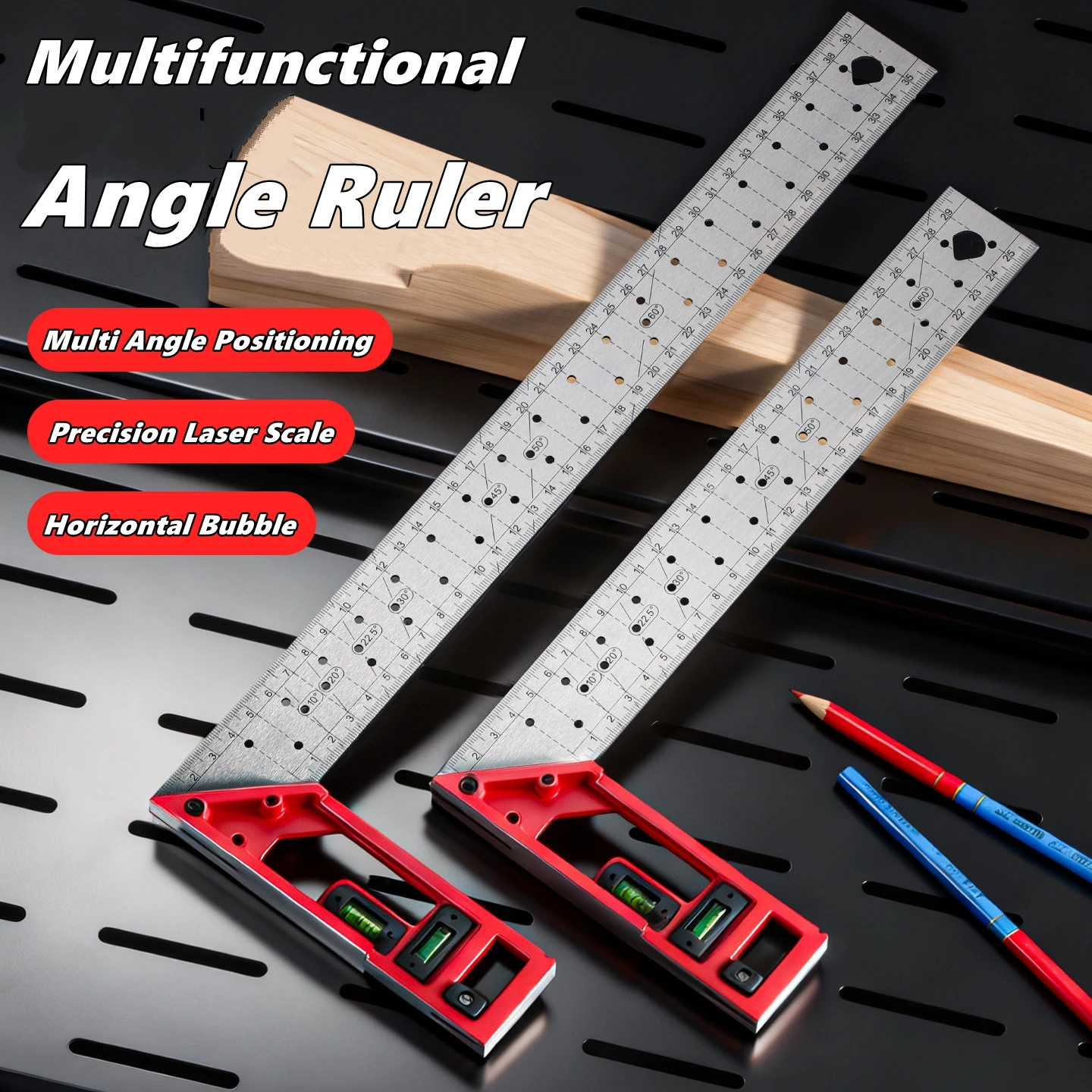 Woodworking Multi Tool - クイックポジショニング木工角度定規レベル金属大工直角定規ステンレス鋼マルチ角度測定ツール