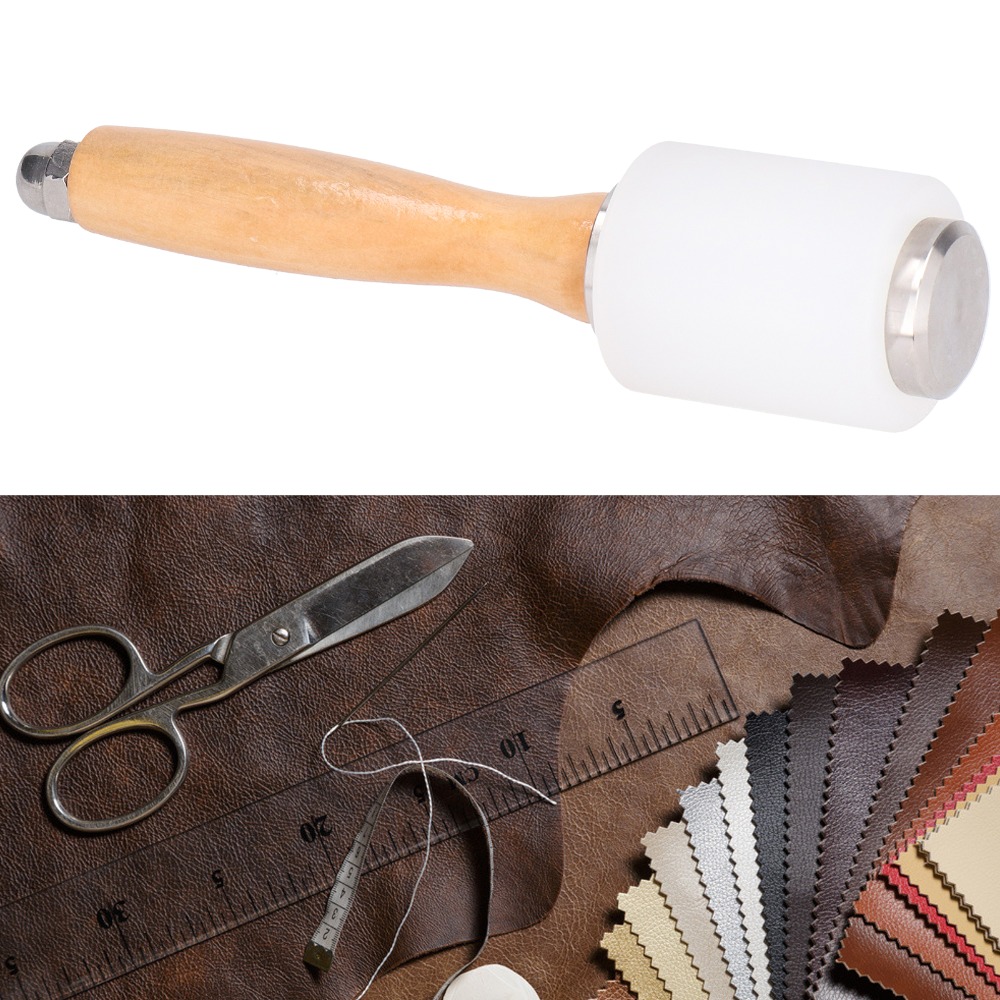Wooden Mallet Carving - 複数の素材を使用した革細工用ハンマー、様々な色、長さ21cm、木製ハンドル、革工具、ナイロン製クラフトマレット