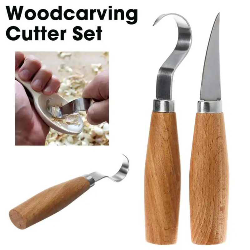 Woodworking Man - 木彫りナイフ チゼルフックナイフ 彫刻ツール 人間工学に基づいた木工用スプーン 耐久性のある曲がったナイフ 初心者向け彫刻用