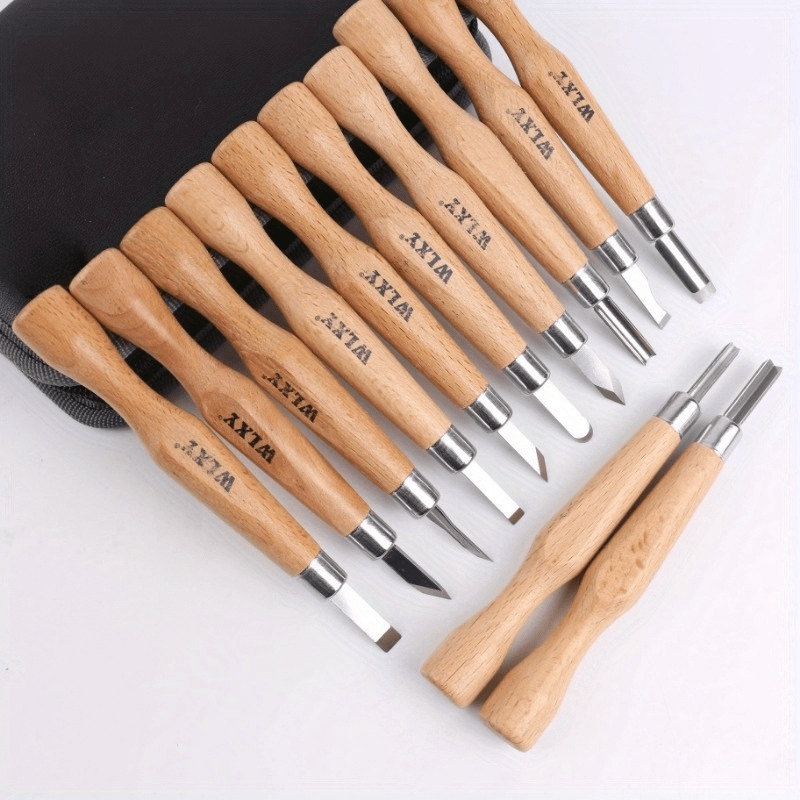 Wood Chisel Set - 木工職人による詳細な彫刻用に設計された、砥石を含むプロ仕様の木彫り刀とナイフ12本セット