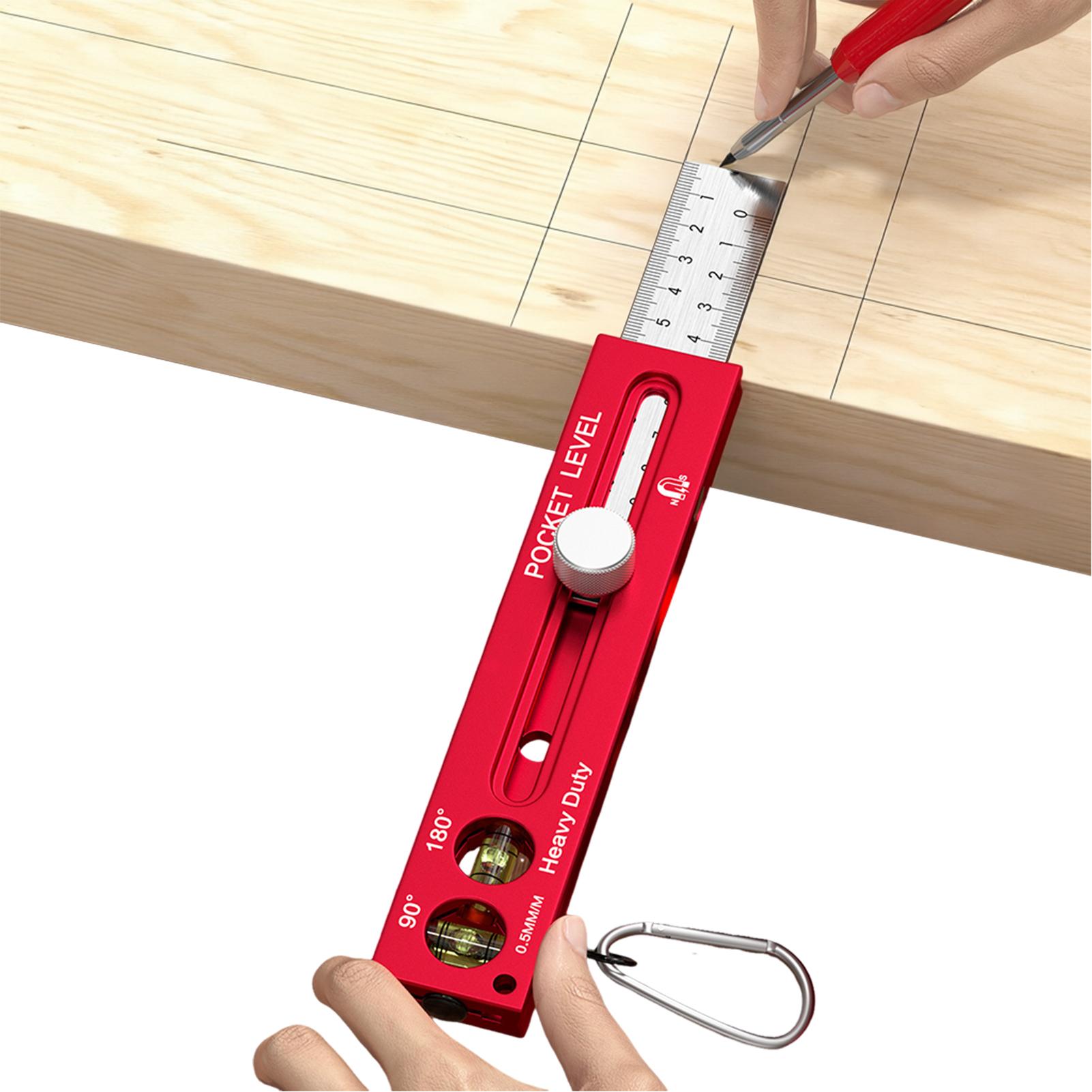 Woodworking Ruler - 木工測定ツール 磁気水平テンプレート 大工用定規 メートル法とインチ法付き 切断・マーキング用