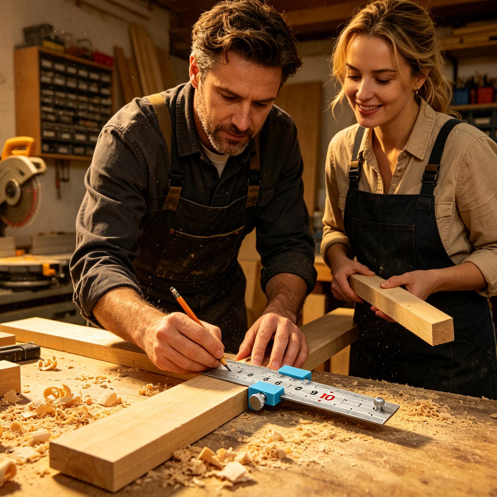 Woodworking Ruler - 大工道具 大工定規 測定用スクライビングポジショニングブロック 木工用スチールスケールストップ 建設用 家庭用ワークショップ用