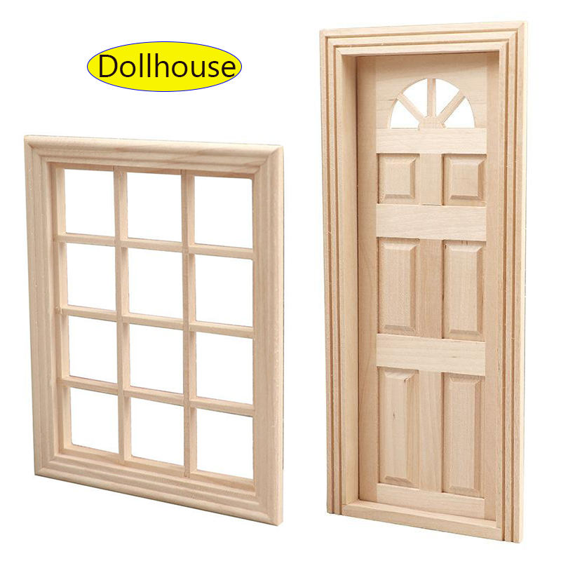 Woodworking Boards - 1 セット家具アクセサリー 1/12 木製未塗装 6 パネルドアドールハウスミニチュア妖精の庭の装飾