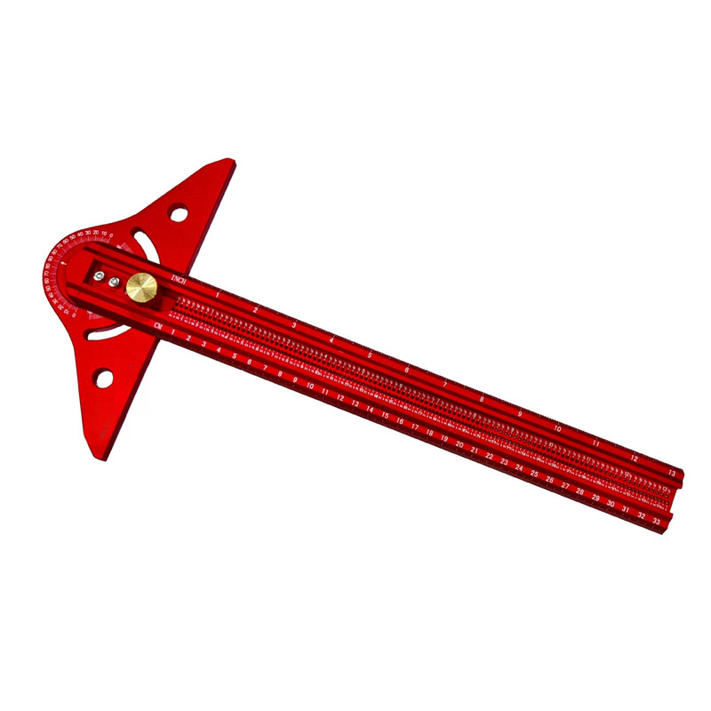 Woodworking Ruler - 多機能木工角度マーキング定規、T字型デザインとスケールマーキング付き調整可能なアルミニウム合金穴あき定規