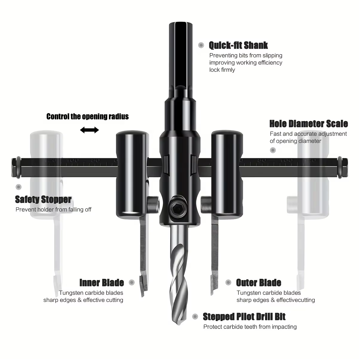 1PC 30/40-120/200/300mm 調整可能な穴 - Woodworking Saw のレビューと価格